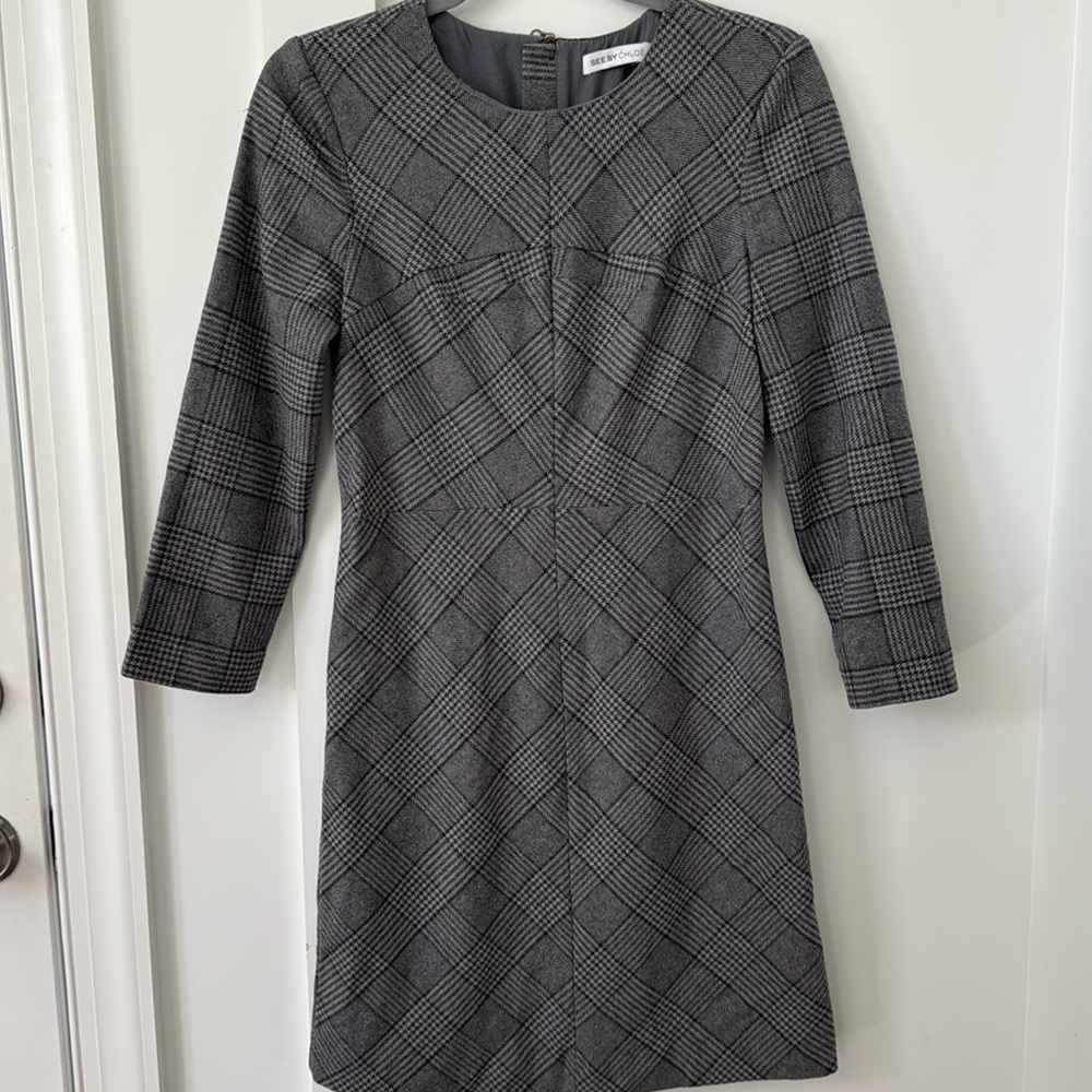 See By Chloe Plaid Gray Dress Size 4